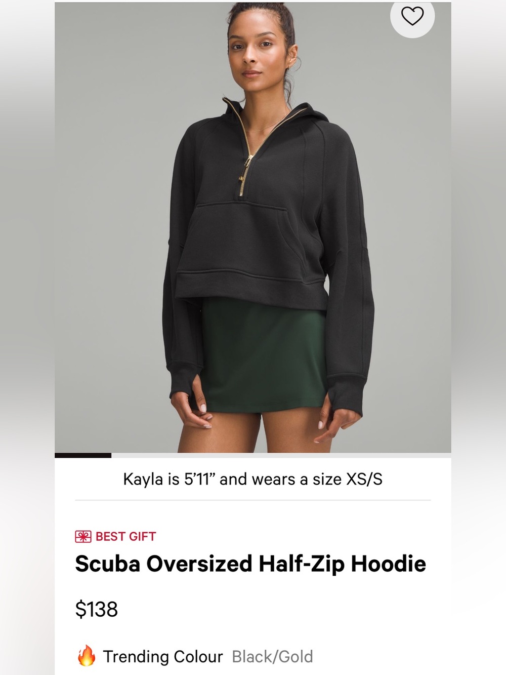 Lululemon Scuba Oversized Half-Zip Hoodie. Black/Gold Size XS/S NWT